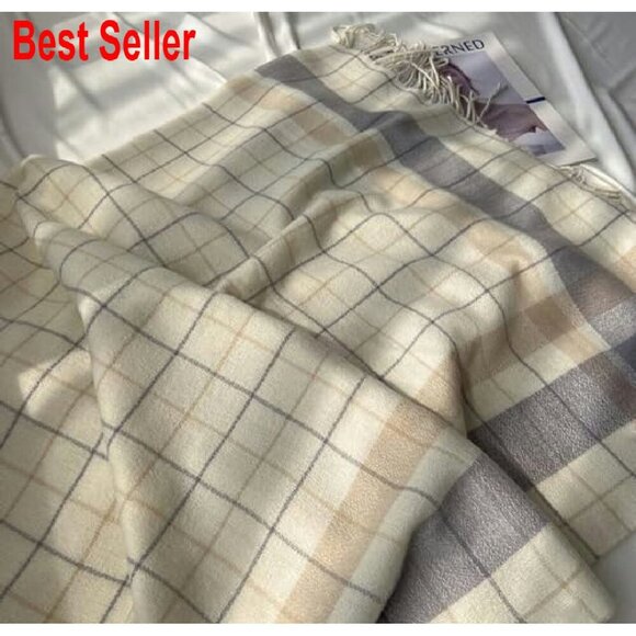 Oversized Cashmere Feel Plaid Scarf Elegant Winter Wrap Shawl Fringed - Picture 4 of 8